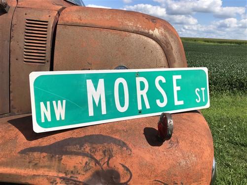 Morse Street Sign, Vintage Green Road Sign, 36x9 Metal Wall Sign, Garage Art A