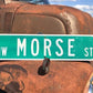 Morse Street Sign, Vintage Green Road Sign, 36x9 Metal Wall Sign, Garage Art A