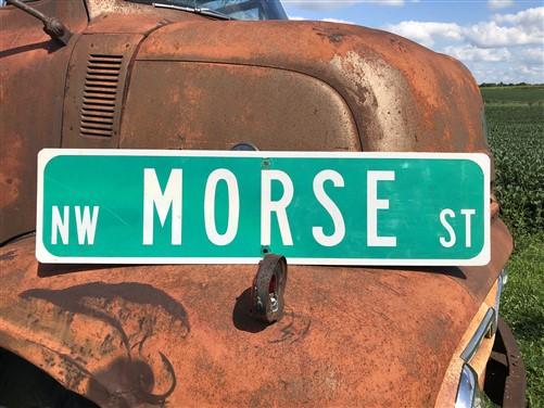 Morse Street Sign, Vintage Green Road Sign, 36x9 Metal Wall Sign, Garage Art A