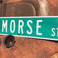 Morse Street Sign, Vintage Green Road Sign, 36x9 Metal Wall Sign, Garage Art A