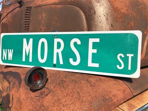 Morse Street Sign, Vintage Green Road Sign, 36x9 Metal Wall Sign, Garage Art A