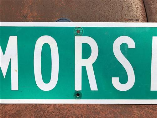 Morse Street Sign, Vintage Green Road Sign, 36x9 Metal Wall Sign, Garage Art A