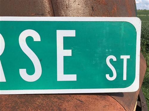 Morse Street Sign, Vintage Green Road Sign, 36x9 Metal Wall Sign, Garage Art A