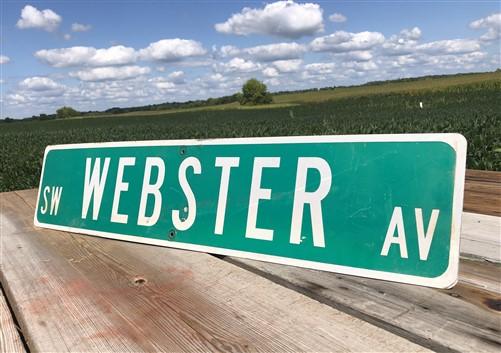 Webster Av Street Sign, Vintage Green Road Sign, 42x9 Metal Wall Sign, Garage