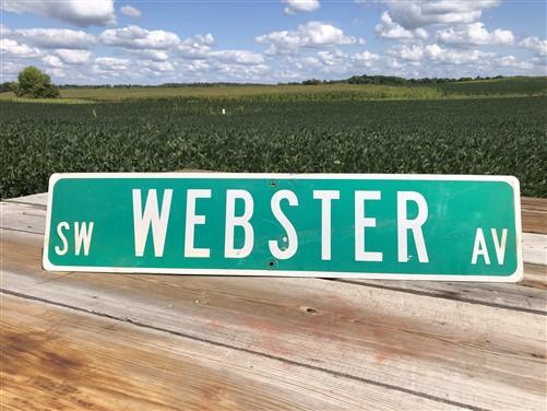 Webster Av Street Sign, Vintage Green Road Sign, 42x9 Metal Wall Sign, Garage