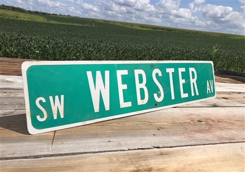 Webster Av Street Sign, Vintage Green Road Sign, 42x9 Metal Wall Sign, Garage