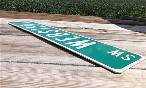 Webster Av Street Sign, Vintage Green Road Sign, 42x9 Metal Wall Sign, Garage