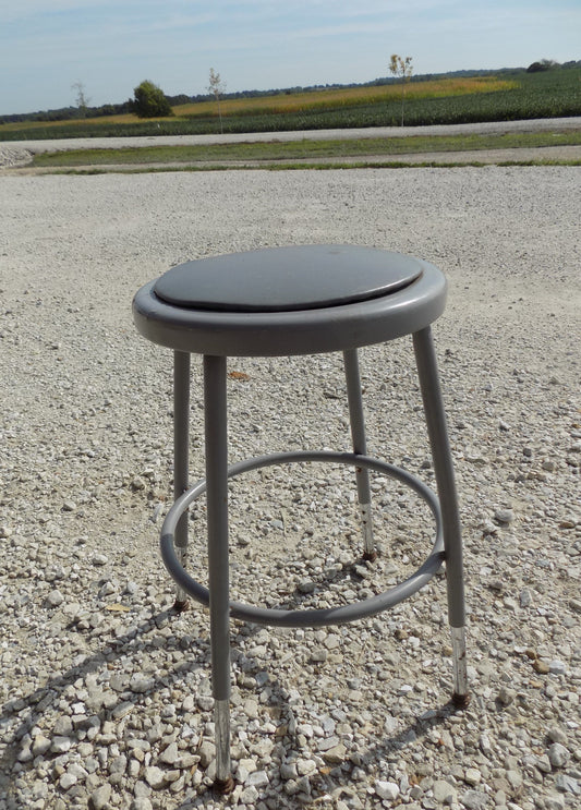 Industrial Gray Metal Drafting Stool Round Adjustable Metal Factory Stool R,