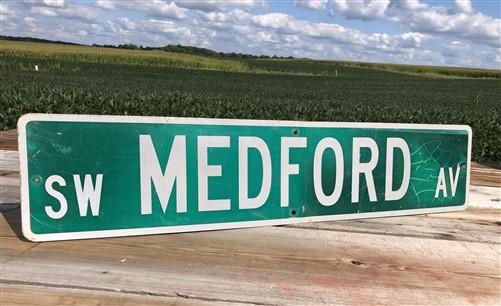 Medford Av Street Sign, Vintage Green Road Sign, 42x9 Metal Wall Sign Garage Art