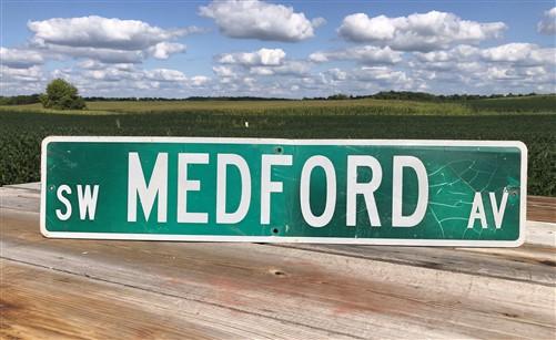 Medford Av Street Sign, Vintage Green Road Sign, 42x9 Metal Wall Sign Garage Art