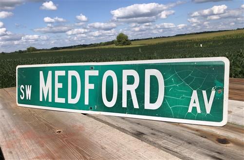 Medford Av Street Sign, Vintage Green Road Sign, 42x9 Metal Wall Sign Garage Art