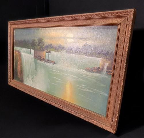 1920s Intinerant Art Landscape Painting, Original Art Waterfall, Landscape, N