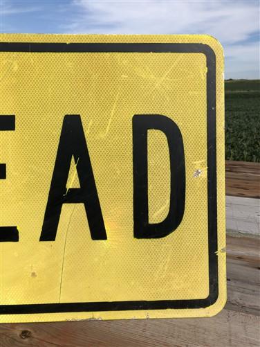 Ahead Reflective Yellow Street Sign, 30x18 Vintage Metal Road Sign, Garage Art