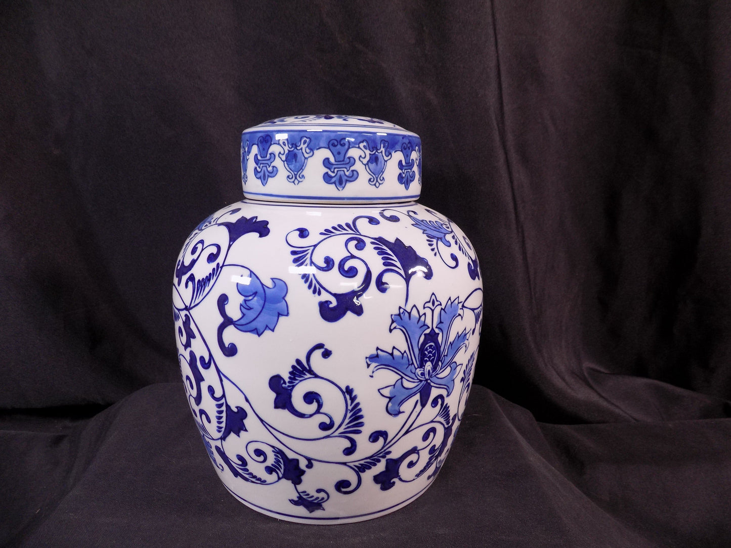 Blue & White Floral Ginger Jar, 9 Chinese Porcelain Decor, Asian Chinoiserie A5,