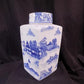 Square Blue Willow Ginger Jar, 12 Chinese Porcelain Decor, Asian Chinoiserie I,