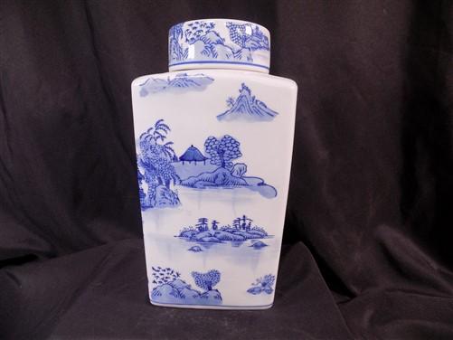 Square Blue Willow Ginger Jar, 12 Chinese Porcelain Decor, Asian Chinoiserie I,