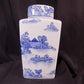 Square Blue Willow Ginger Jar, 12 Chinese Porcelain Decor, Asian Chinoiserie I,