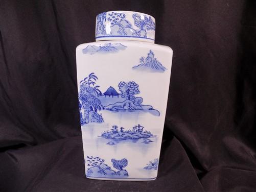 Square Blue Willow Ginger Jar, 12 Chinese Porcelain Decor, Asian Chinoiserie I,