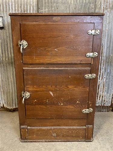 Vintage Oak Icebox Refrigerator, 2 Door Ice Chest, Primitive Kitchen Furniture A