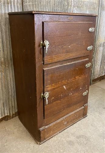 Vintage Oak Icebox Refrigerator, 2 Door Ice Chest, Primitive Kitchen Furniture A