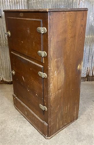 Vintage Oak Icebox Refrigerator, 2 Door Ice Chest, Primitive Kitchen Furniture A