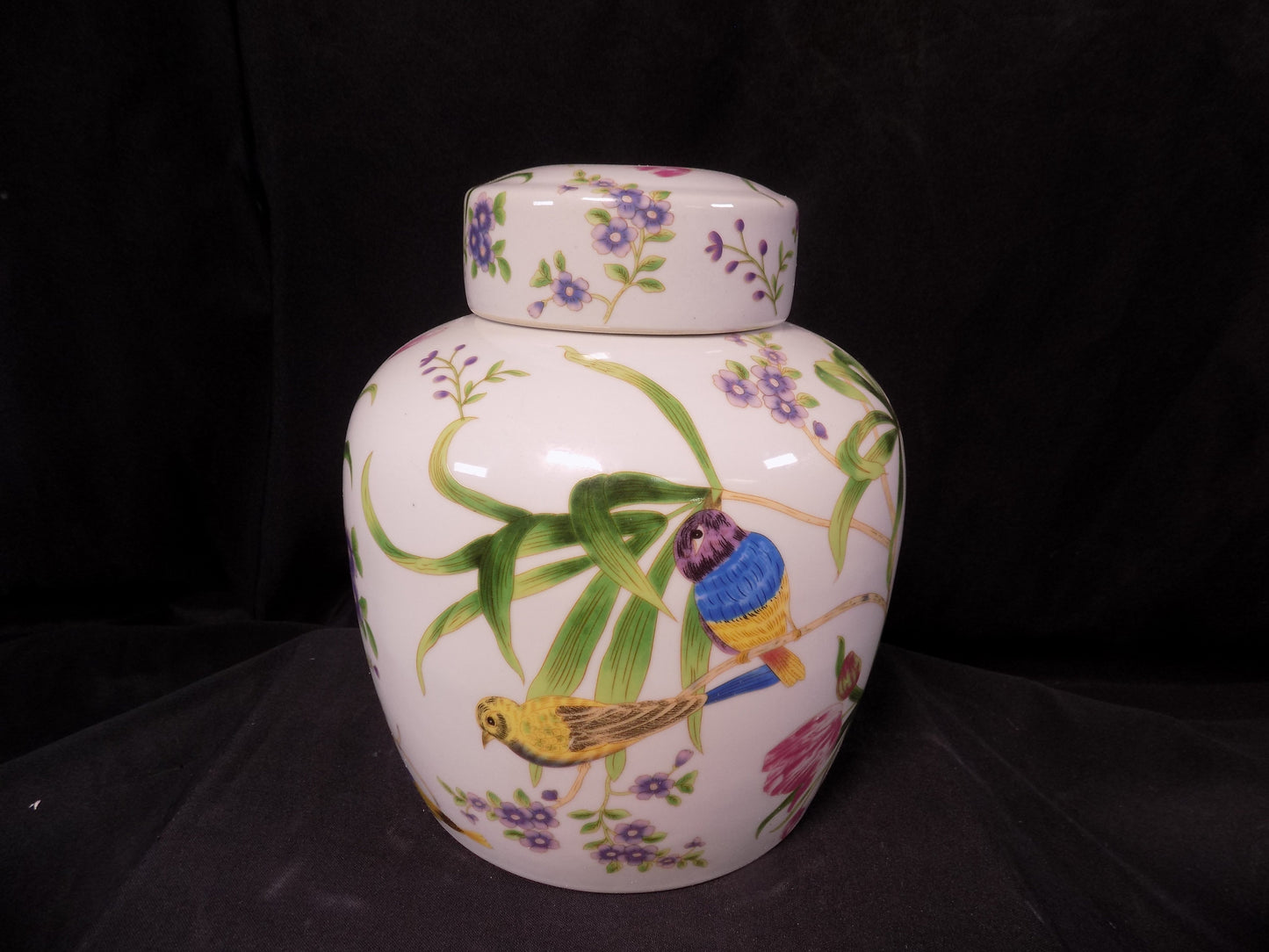 Bird & Flower Ginger Jar, 9 Chinese Porcelain Decor, Asian Chinoiserie A22