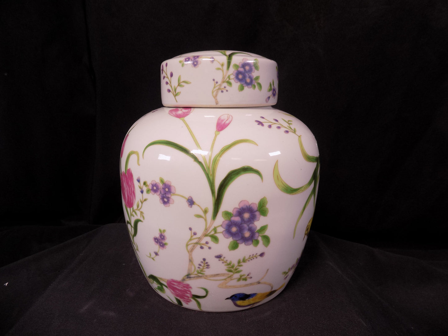 Bird & Flower Ginger Jar, 9 Chinese Porcelain Decor, Asian Chinoiserie A22