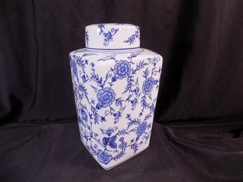 Square Blue & White Ginger Jar, 12 Chinese Porcelain Decor, Asian Chinoiserie C