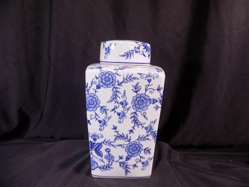 Square Blue & White Ginger Jar, 12 Chinese Porcelain Decor, Asian Chinoiserie C