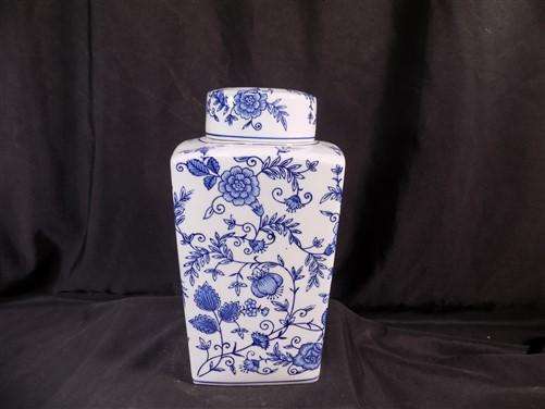 Square Blue & White Ginger Jar, 12 Chinese Porcelain Decor, Asian Chinoiserie C