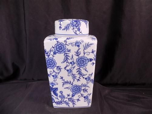 Square Blue & White Ginger Jar, 12 Chinese Porcelain Decor, Asian Chinoiserie C