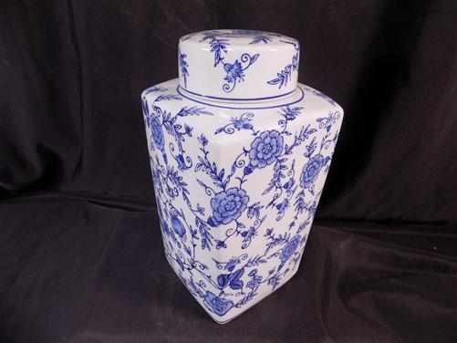 Square Blue & White Ginger Jar, 12 Chinese Porcelain Decor, Asian Chinoiserie C