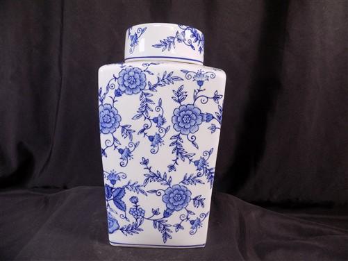 Square Blue & White Ginger Jar, 12 Chinese Porcelain Decor, Asian Chinoiserie C