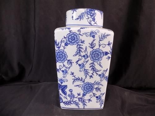 Square Blue & White Ginger Jar, 12 Chinese Porcelain Decor, Asian Chinoiserie C