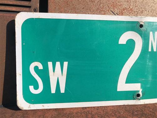 SW 2nd St Street Sign, 9x24 Vintage Green Road Sign, Metal Road Sign, B