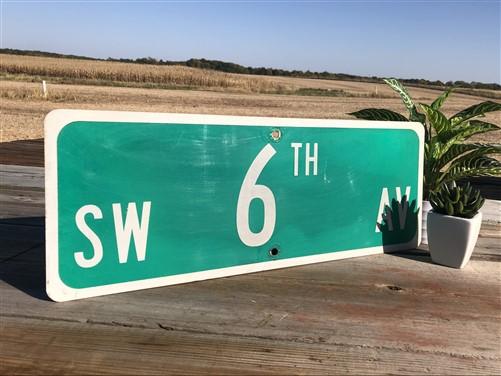 SW 6th Av Street Sign, 9x24 Vintage Green Road Sign, Metal Road Sign, B