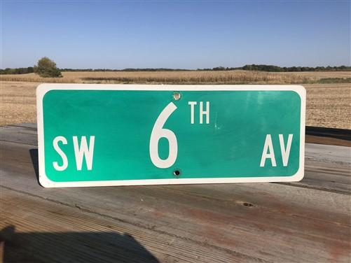 SW 6th Av Street Sign, 9x24 Vintage Green Road Sign, Metal Road Sign, B