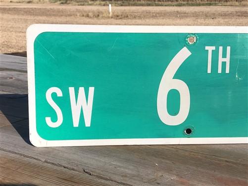 SW 6th Av Street Sign, 9x24 Vintage Green Road Sign, Metal Road Sign, B