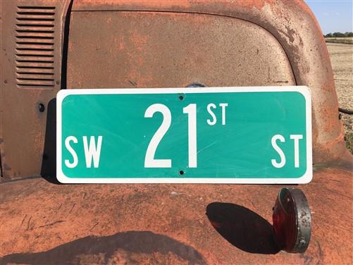 SW 21st Av Street Sign, 9x24 Vintage Green Road Sign, Metal Road Sign, B