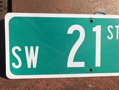 SW 21st Av Street Sign, 9x24 Vintage Green Road Sign, Metal Road Sign, B