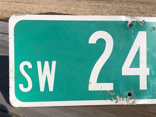 SW 24th ST Street Sign, 9x24 Vintage Green Road Sign, Metal Road Sign, B