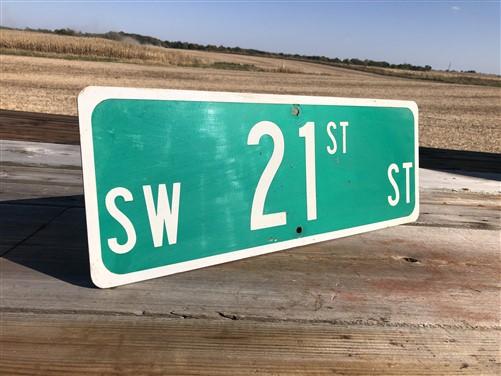 SW 21st Av Street Sign, 9x24 Vintage Green Road Sign, Metal Road Sign, C