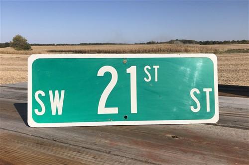 SW 21st Av Street Sign, 9x24 Vintage Green Road Sign, Metal Road Sign, C