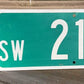 SW 21st Av Street Sign, 9x24 Vintage Green Road Sign, Metal Road Sign, C