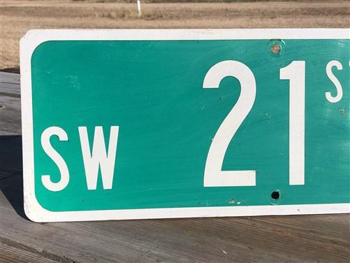 SW 21st Av Street Sign, 9x24 Vintage Green Road Sign, Metal Road Sign, C