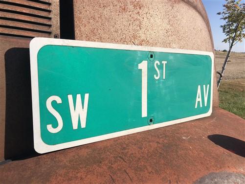 SW 1st Av Street Sign, 9x24 Vintage Green Road Sign, Metal Road Sign, C