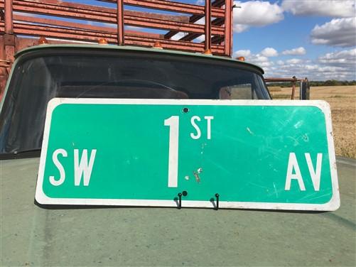 SW 1st Av Street Sign, 9x24 Vintage Green Road Sign, Metal Road Sign, A