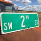 SW 2nd St Street Sign, 9x24 Vintage Green Road Sign, Metal Road Sign, A