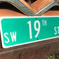 SW 19th St Street Sign, 9x24 Vintage Green Road Sign, Metal Road Sign, A