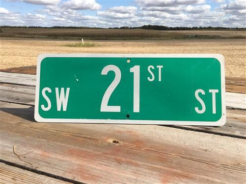 SW 21st St Street Sign, 9x24 Vintage Green Road Sign, Metal Road Sign, A